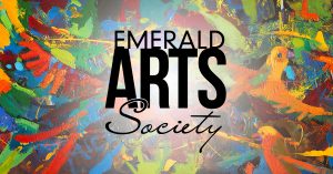 Emerald Arts Society logo over Wendy Lindrea's Bird Panorama