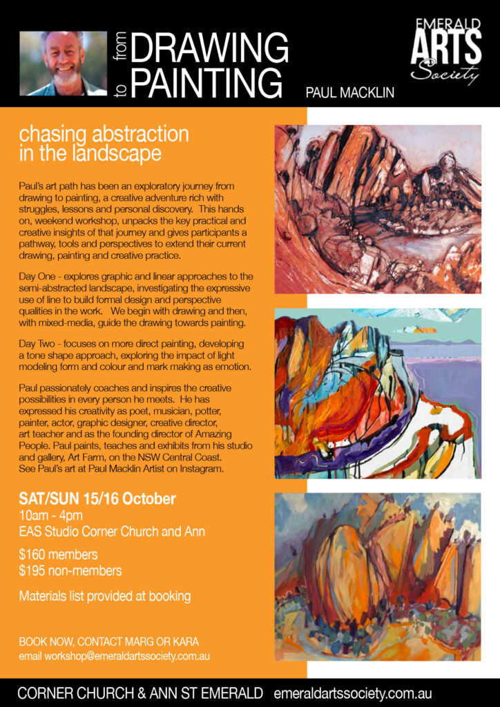 Workshop Flyer for Drawing to Painting with Paul Macklin