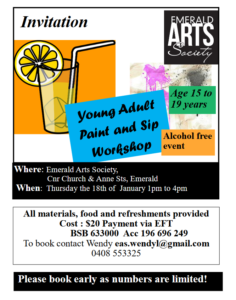Read more about the article Young Adult Paint and Sip Workshop – Thursday 18th January 2024